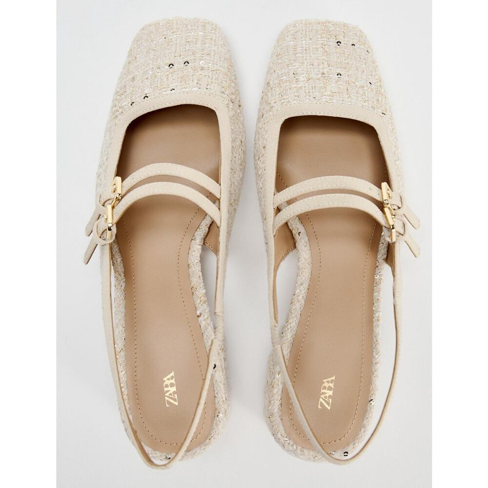Zara NWT Cream Tweed Mary Jane Slingback Block Heels 7.5 - Picture 14 of 14